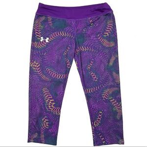 Under Armour Girls Purple Printed Capris cropped leggings yoga pants youth XL